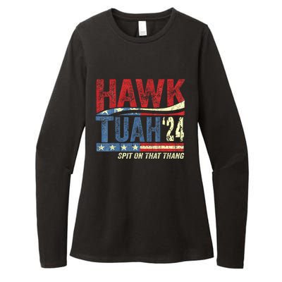 Hawk Tuah 24 Spit On That Thang Hawk Tuah 2024 Funny Viral Design Womens CVC Long Sleeve Shirt