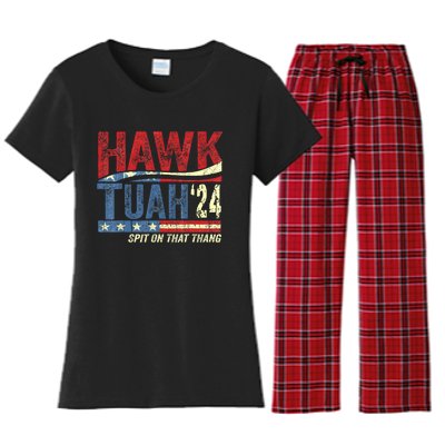 Hawk Tuah 24 Spit On That Thang Hawk Tuah 2024 Funny Viral Design Women's Flannel Pajama Set