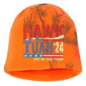 Hawk Tuah 24 Spit On That Thang Hawk Tuah 2024 Funny Viral Design Kati - Camo Knit Beanie