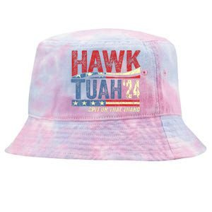 Hawk Tuah 24 Spit On That Thang Hawk Tuah 2024 Funny Viral Design Tie-Dyed Bucket Hat