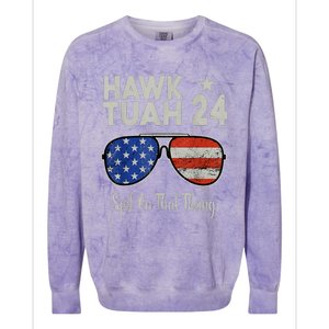 Hawk Tuah 24 Spit On That Thang American Flag Adult Humor Colorblast Crewneck Sweatshirt