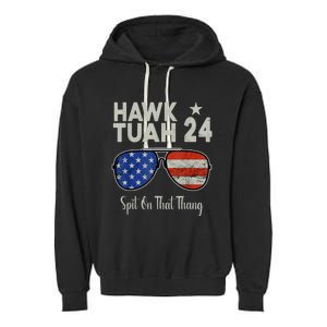 Hawk Tuah 24 Spit On That Thang American Flag Adult Humor Garment-Dyed Fleece Hoodie