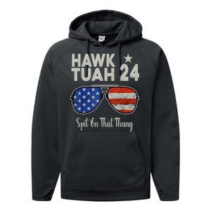 Hawk Tuah 24 Spit On That Thang American Flag Adult Humor Performance Fleece Hoodie