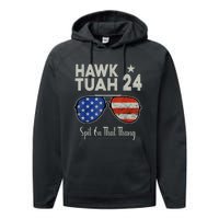 Hawk Tuah 24 Spit On That Thang American Flag Adult Humor Performance Fleece Hoodie