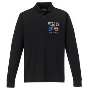 Hawk Tuah 24 Spit On That Thang American Flag Adult Humor Performance Long Sleeve Polo