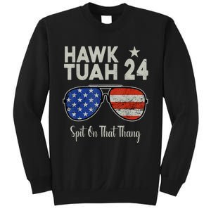 Hawk Tuah 24 Spit On That Thang American Flag Adult Humor Sweatshirt