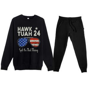 Hawk Tuah 24 Spit On That Thang American Flag Adult Humor Premium Crewneck Sweatsuit Set