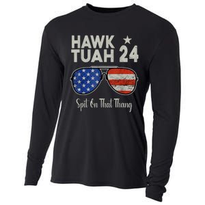 Hawk Tuah 24 Spit On That Thang American Flag Adult Humor Cooling Performance Long Sleeve Crew