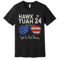 Hawk Tuah 24 Spit On That Thang American Flag Adult Humor Premium T-Shirt