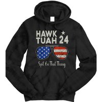 Hawk Tuah 24 Spit On That Thang American Flag Adult Humor Tie Dye Hoodie