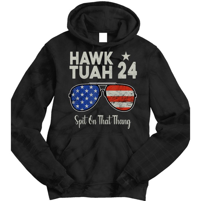 Hawk Tuah 24 Spit On That Thang American Flag Adult Humor Tie Dye Hoodie