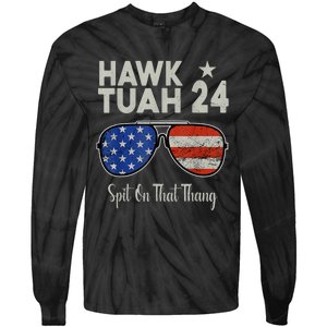 Hawk Tuah 24 Spit On That Thang American Flag Adult Humor Tie-Dye Long Sleeve Shirt