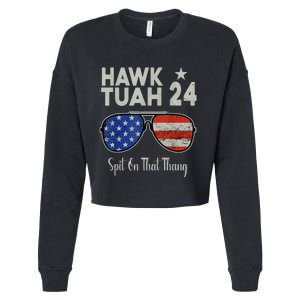 Hawk Tuah 24 Spit On That Thang American Flag Adult Humor Cropped Pullover Crew