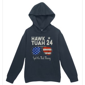 Hawk Tuah 24 Spit On That Thang American Flag Adult Humor Urban Pullover Hoodie