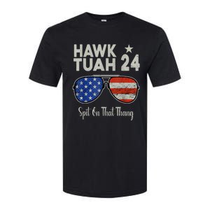 Hawk Tuah 24 Spit On That Thang American Flag Adult Humor Softstyle CVC T-Shirt