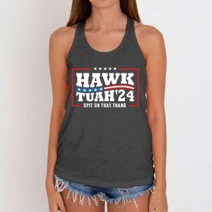 Hawk Tush 24 Spit On That Thing Retro Political President Women's Knotted Racerback Tank