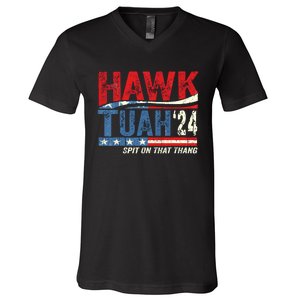 Hawk Tuah 24 Spit On That Thang Usa Flag V-Neck T-Shirt