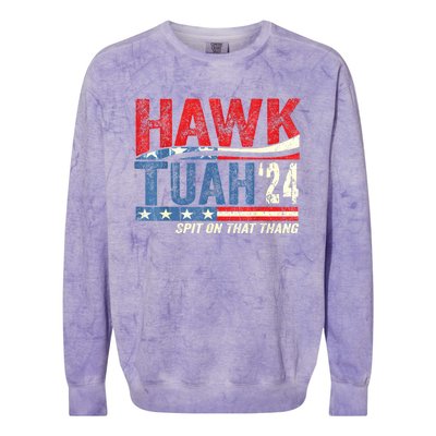 Hawk Tuah 24 Spit On That Thang American Flag Gift Colorblast Crewneck Sweatshirt