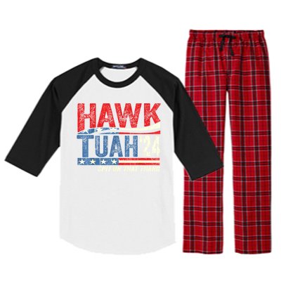 Hawk Tuah 24 Spit On That Thang American Flag Gift Raglan Sleeve Pajama Set