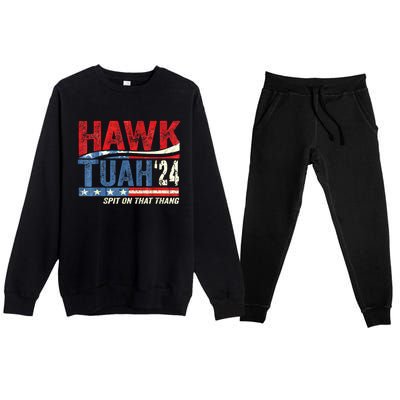 Hawk Tuah 24 Spit On That Thang American Flag Gift Premium Crewneck Sweatsuit Set