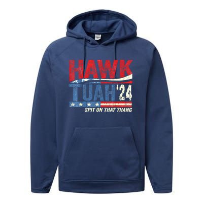 Hawk Tuah 24 Spit On That Thang American Flag Gift Performance Fleece Hoodie