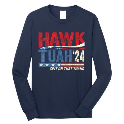 Hawk Tuah 24 Spit On That Thang American Flag Gift Long Sleeve Shirt