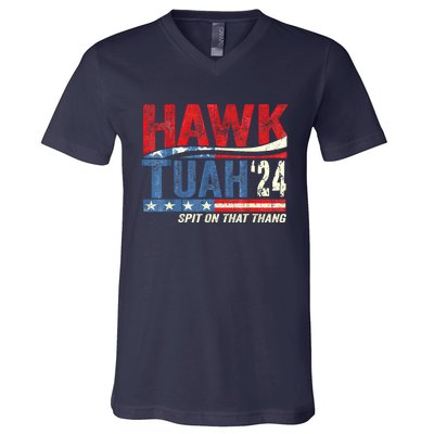 Hawk Tuah 24 Spit On That Thang American Flag Gift V-Neck T-Shirt