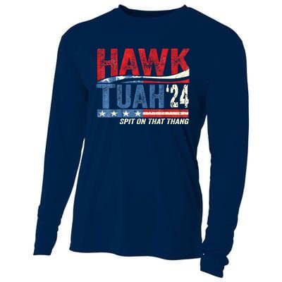 Hawk Tuah 24 Spit On That Thang American Flag Gift Cooling Performance Long Sleeve Crew