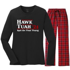 Hawk Tuah 24 Spit On That Thang Funny Saying Women's Long Sleeve Flannel Pajama Set 