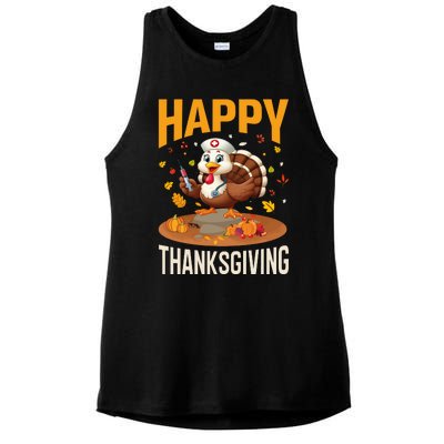 Happy Thanksgiving 2024 Celebration Graphic Ladies PosiCharge Tri-Blend Wicking Tank