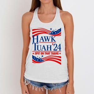 Hawk Tauh 24 Spit On That Thang Usa American Flag Meme Quote Women's Knotted Racerback Tank