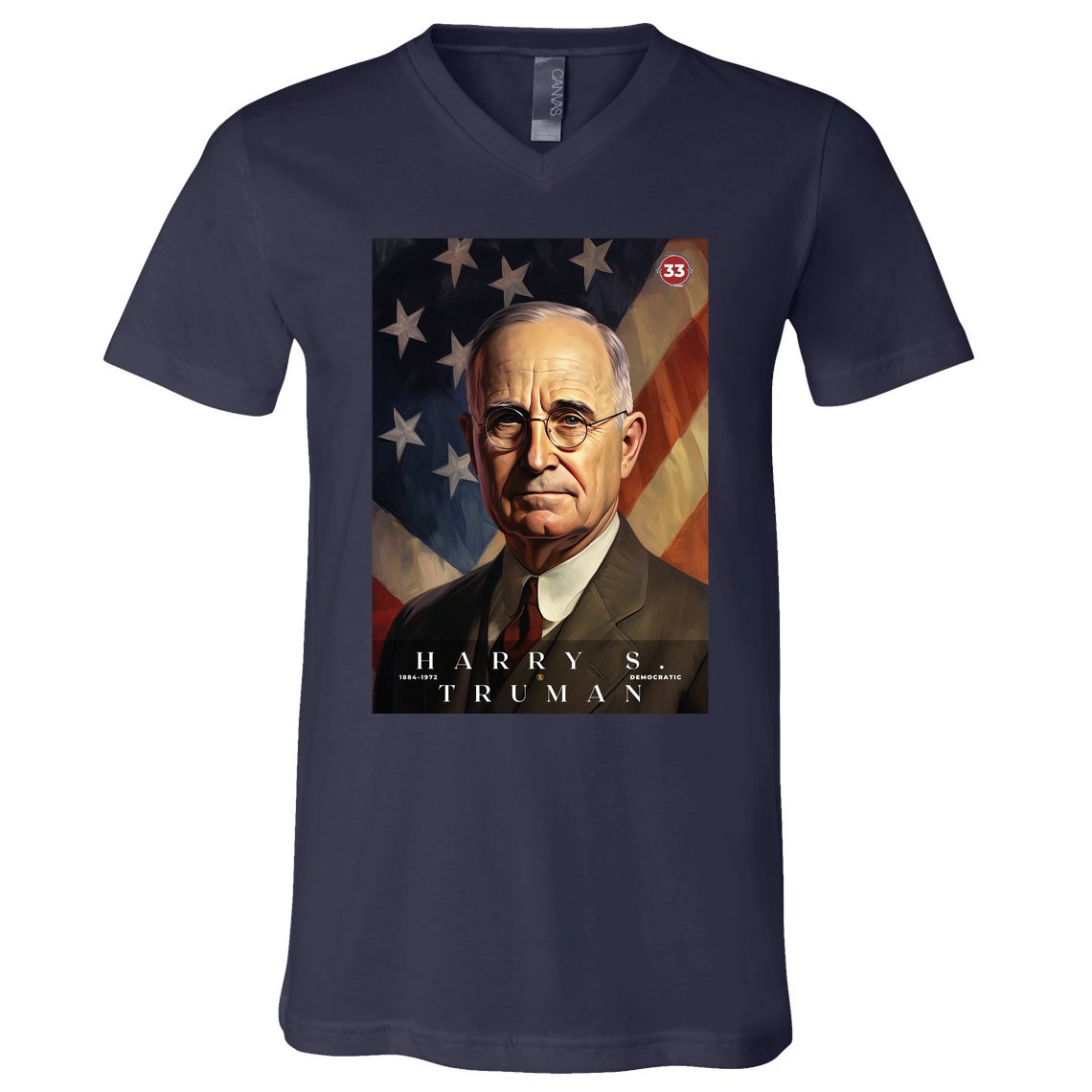 Harry Truman 33rd President Of The United States Portrait V-Neck T-Shirt