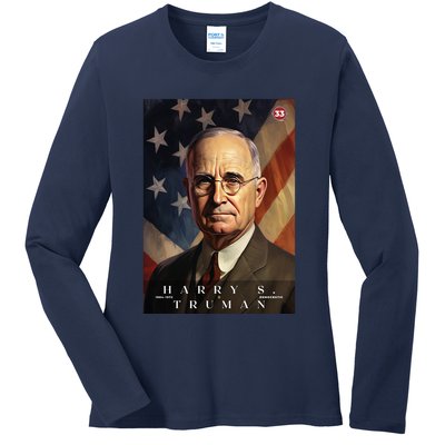 Harry Truman 33rd President Of The United States Portrait Ladies Long Sleeve Shirt