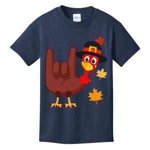 Hand Turkey American Sign Language I Love You Thanksgiving Kids T-Shirt