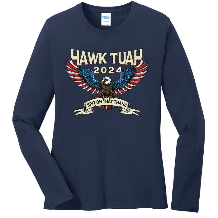 Hawk Tush American Eagle 2024 Funny Patriotic 4th Of July Ladies Long Sleeve Shirt