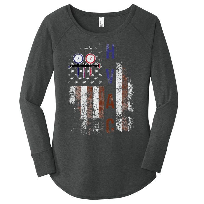 Hvac Techniacian American Flag Usa Vintage Gift Women's Perfect Tri Tunic Long Sleeve Shirt