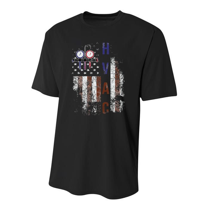 Hvac Techniacian American Flag Usa Vintage Gift Youth Performance Sprint T-Shirt