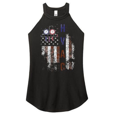 Hvac Techniacian American Flag Usa Vintage Gift Women’s Perfect Tri Rocker Tank