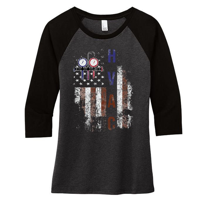 Hvac Techniacian American Flag Usa Vintage Gift Women's Tri-Blend 3/4-Sleeve Raglan Shirt