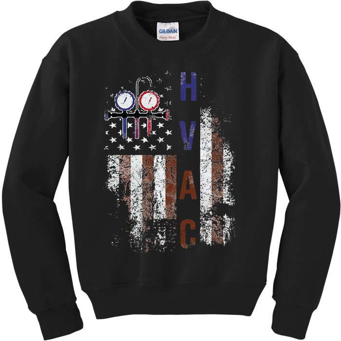 Hvac Techniacian American Flag Usa Vintage Gift Kids Sweatshirt