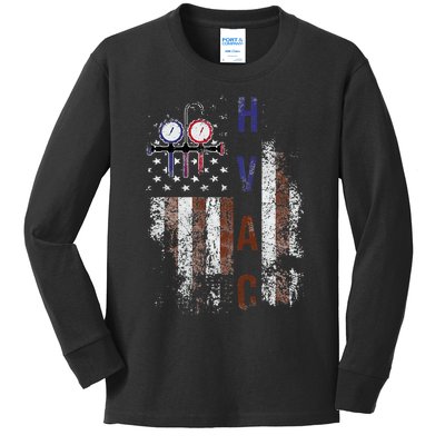 Hvac Techniacian American Flag Usa Vintage Gift Kids Long Sleeve Shirt