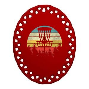 Hit Trees And Curse Sunset Retro Disc Golf Frisbee Golfer Ceramic Oval Ornament