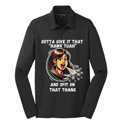 Hawk Tuah And Spit On That Thang Funny Viral Meme Silk Touch Performance Long Sleeve Polo