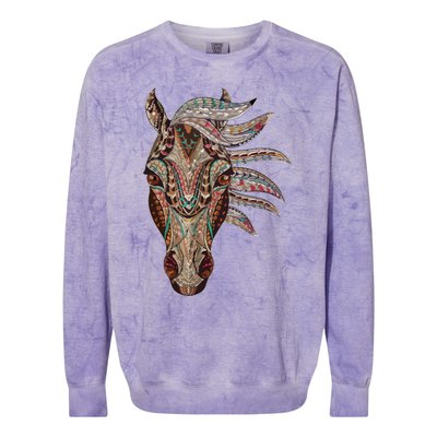 Horse Tribal Abstract Art Native American Geometric Horse Colorblast Crewneck Sweatshirt