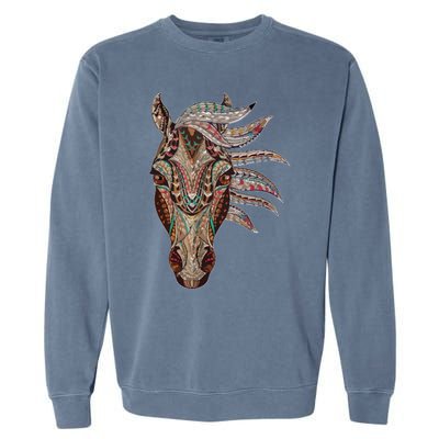 Horse Tribal Abstract Art Native American Geometric Horse Garment-Dyed Sweatshirt