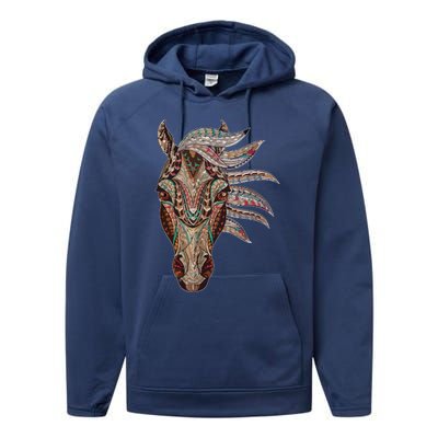 Horse Tribal Abstract Art Native American Geometric Horse Performance Fleece Hoodie