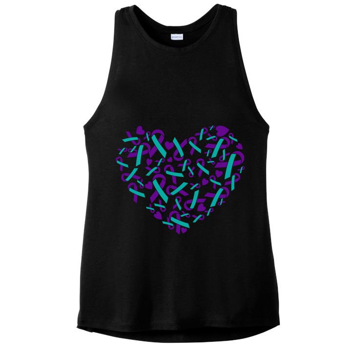 Heart Teal And Purple Ribbon Suicide Prevention Awareness Ladies PosiCharge Tri-Blend Wicking Tank