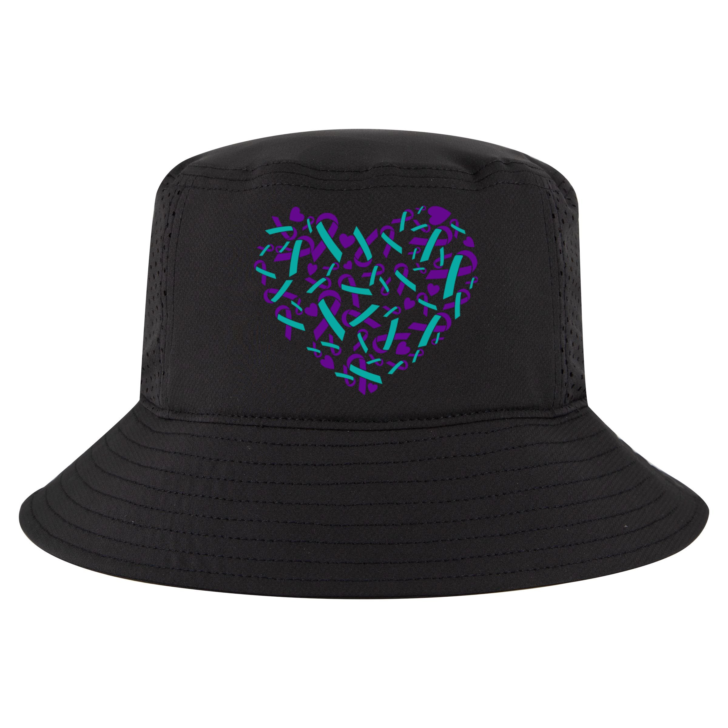 Heart Teal And Purple Ribbon Suicide Prevention Awareness Cool Comfort Performance Bucket Hat