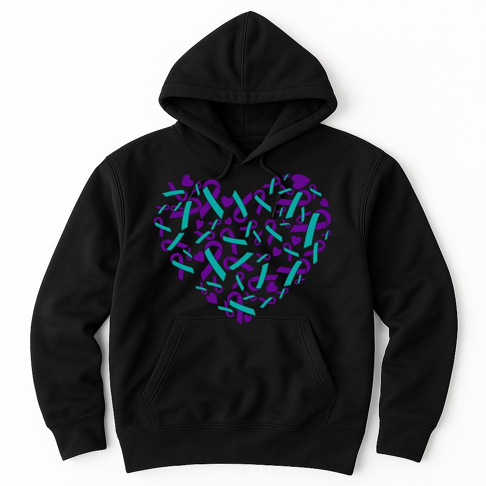 Heart Teal And Purple Ribbon Suicide Prevention Awareness Hoodie