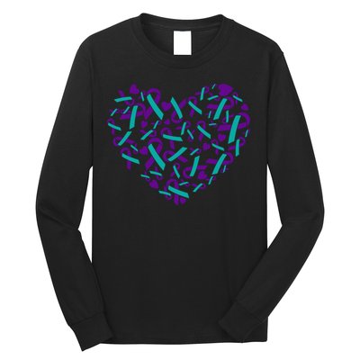 Heart Teal And Purple Ribbon Suicide Prevention Awareness Long Sleeve Shirt